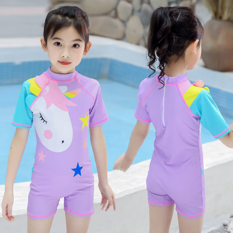 儿童游泳衣女女童冬季温泉中大童防晒连体2021新款公主韩国宝宝装