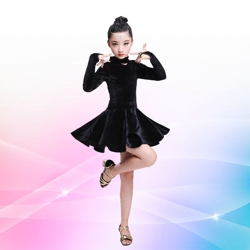 2020新款女童拉丁舞服装秋冬季拉丁舞裙儿童拉丁演出服加厚丝绒长袖