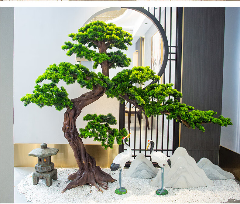 奴风仿真迎客松大型假树玄关装饰新中式摆件落地景观客厅造景松树绿植