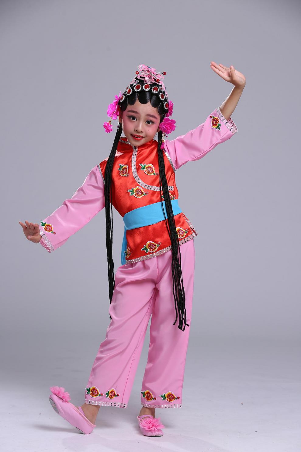 力始戏服儿童京剧俏花旦演出服舞蹈服小花旦幼儿戏曲表演服装黑色水鬓