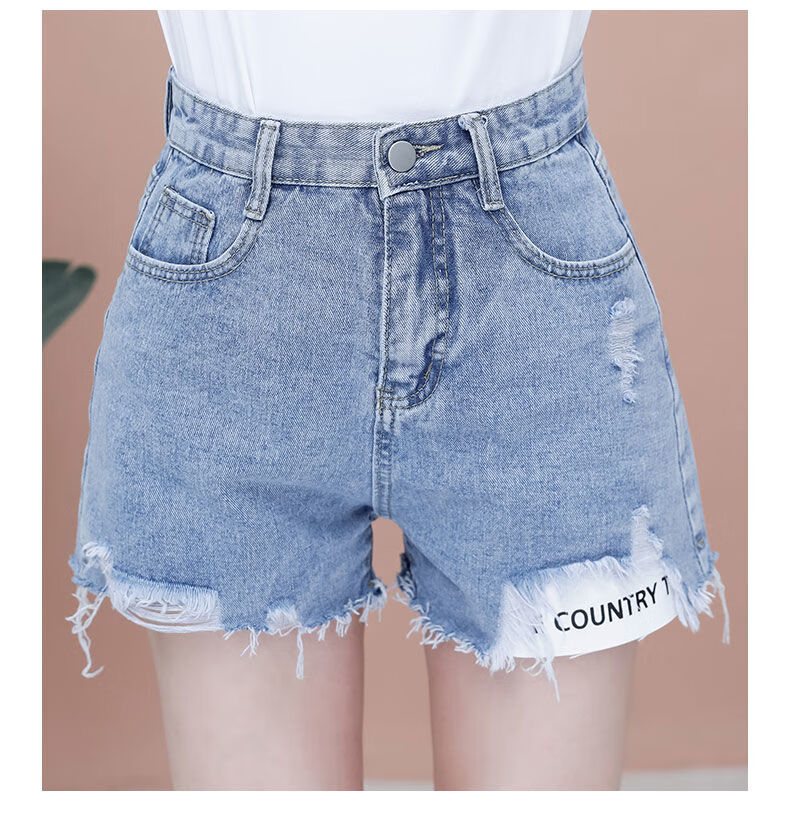 goomillee浅蓝色牛仔短裤女a字高腰百搭夏新款矮个子显瘦破洞宽松阔腿