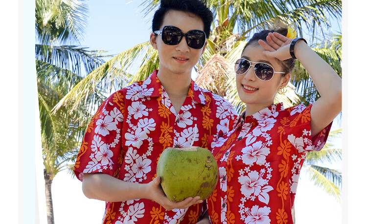 海南岛服男海边男岛服服夏威夷沙滩衬衫大码印花衬衣情侣套装三亚旅游