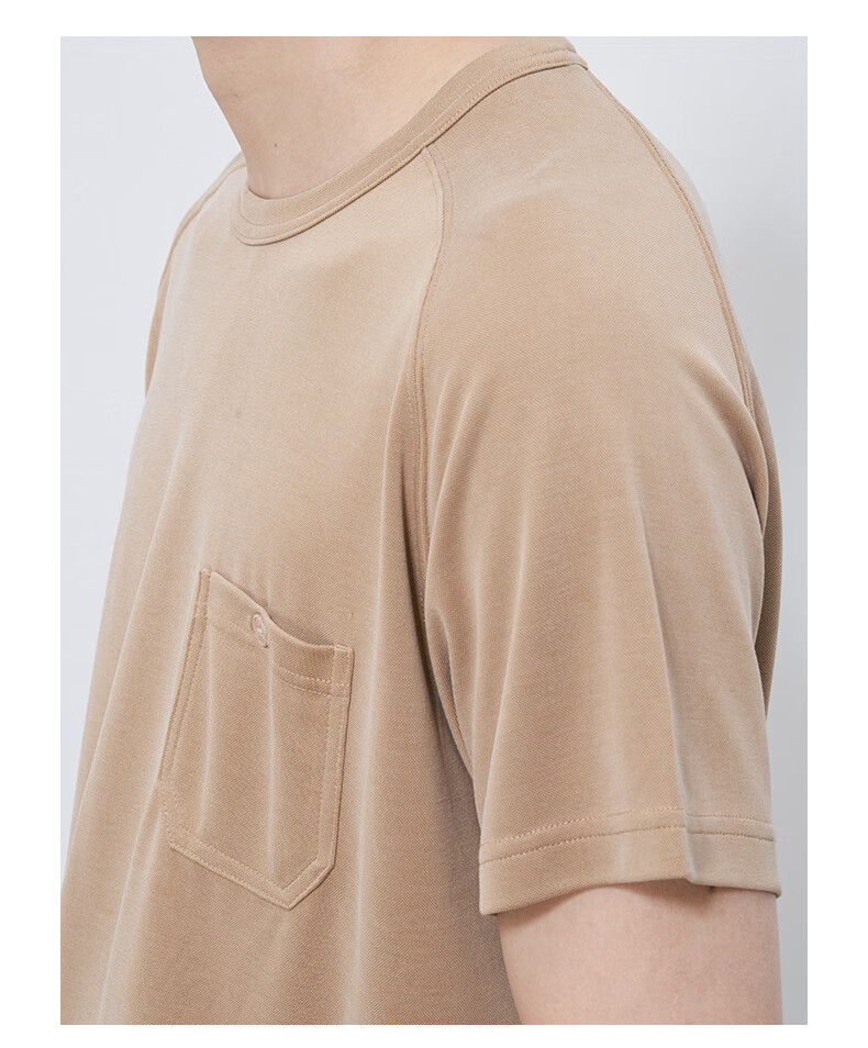 夏季新款马鞍肩口袋短袖t恤男宽松韩版潮流男士休闲纯色体恤 浅驼色 m