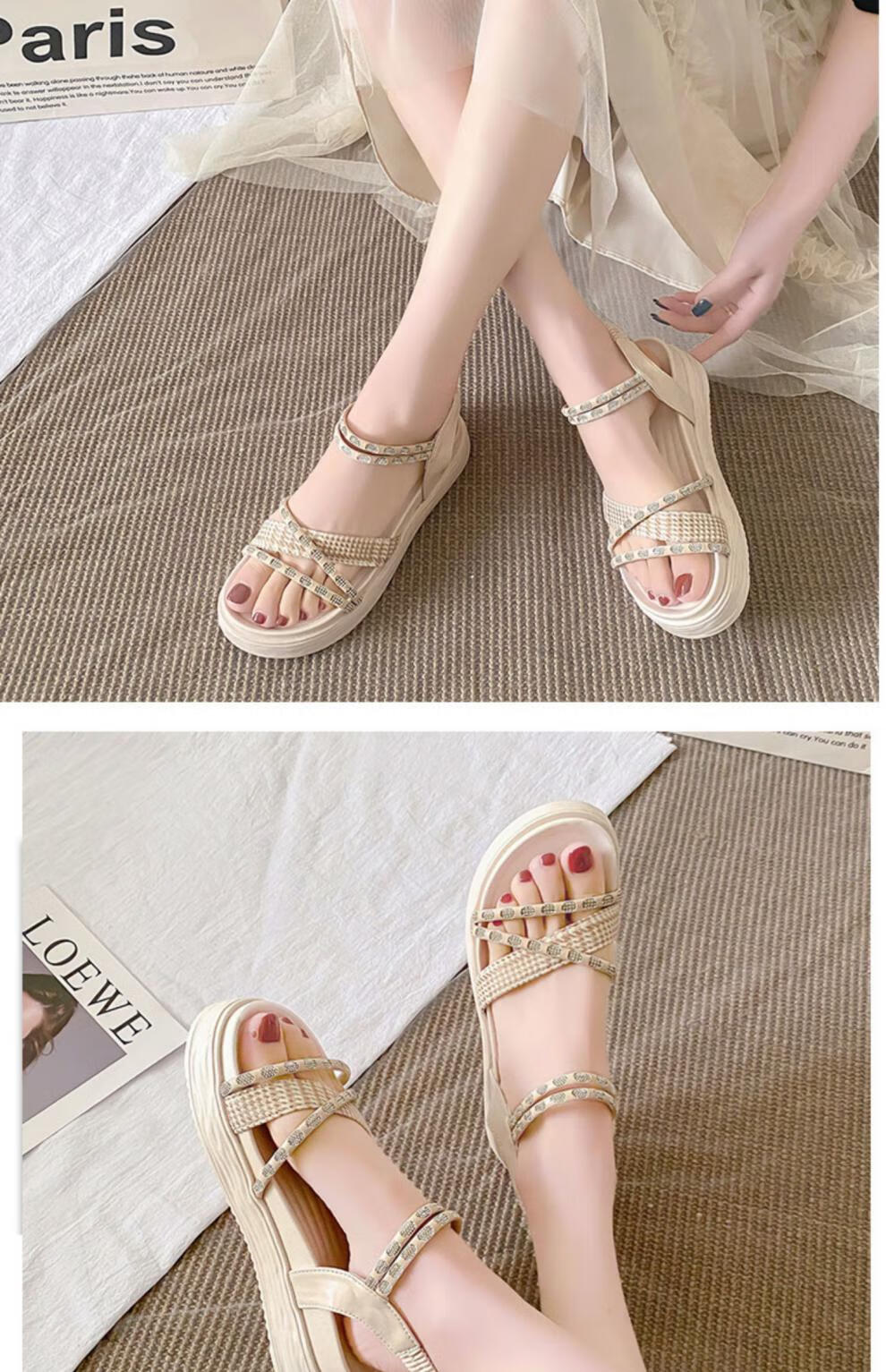 木林森凉鞋女夏外穿平底2022年新款百搭中跟仙女鞋厚底时尚凉拖鞋配