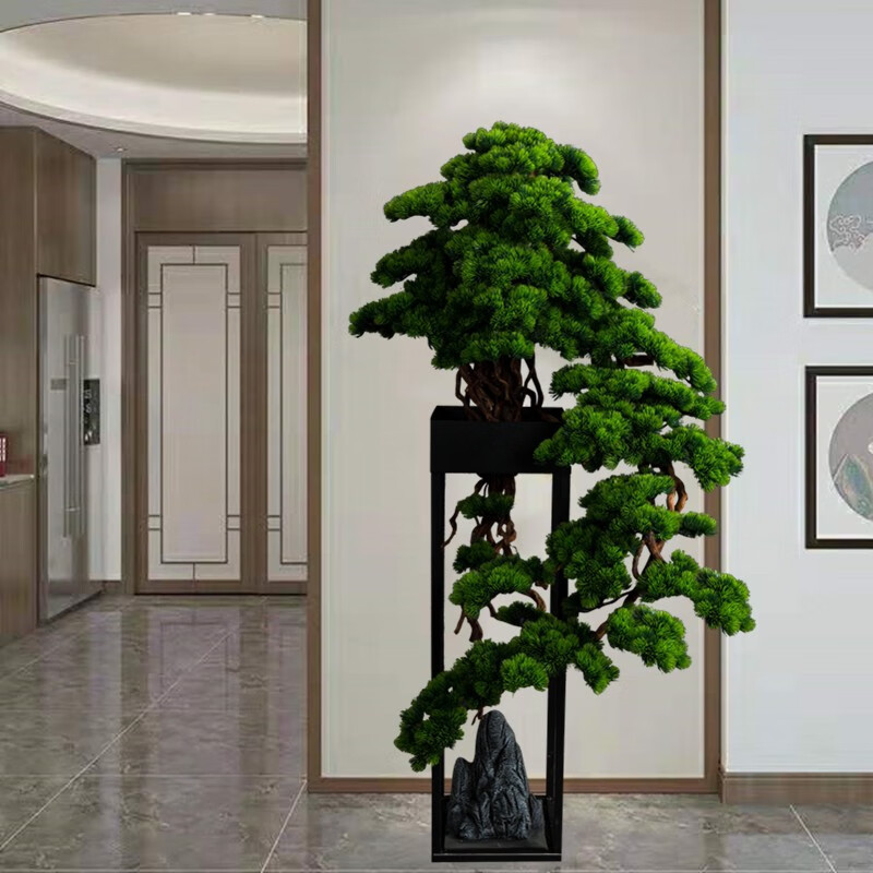 彤悦仿真实木迎客松迎宾绿植物客厅假树落地酒店会所过道大型开业摆件