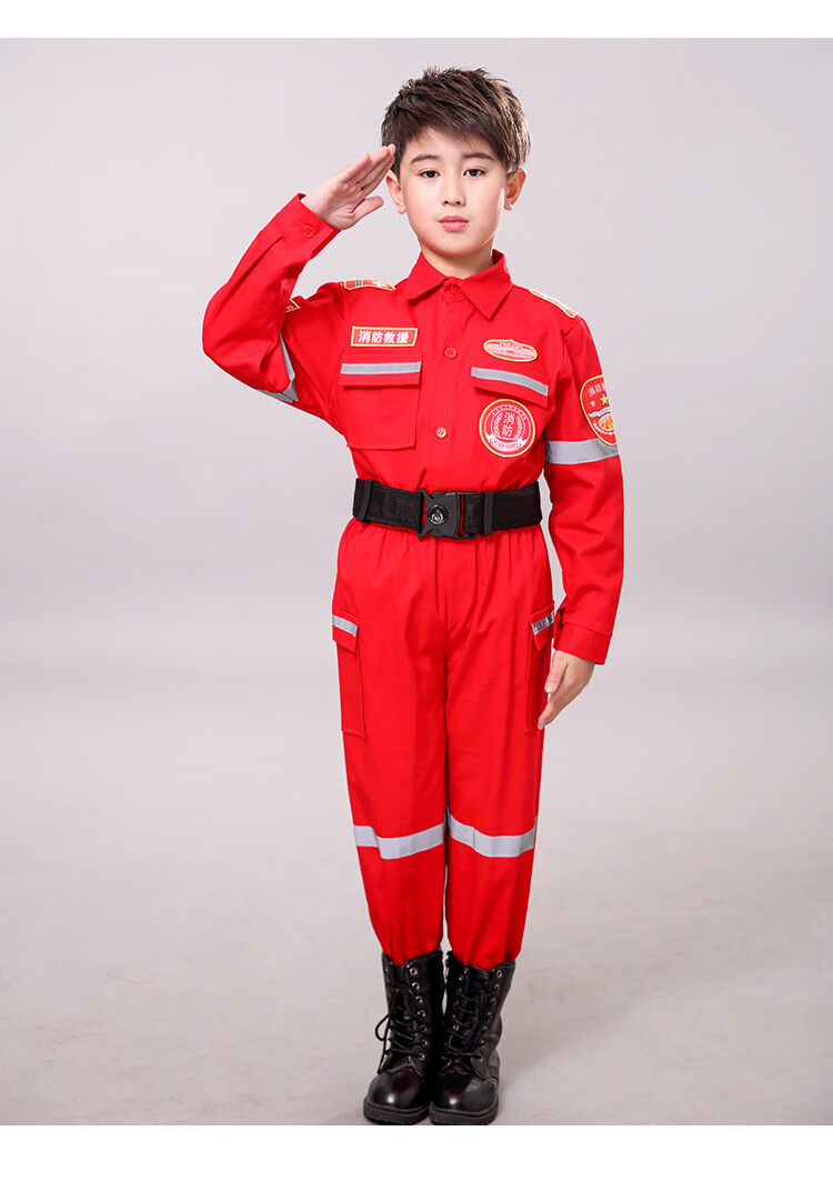 儿童消防员套装防火服小幼儿园角色扮演职业服cs小孩消防衣短袖套餐二