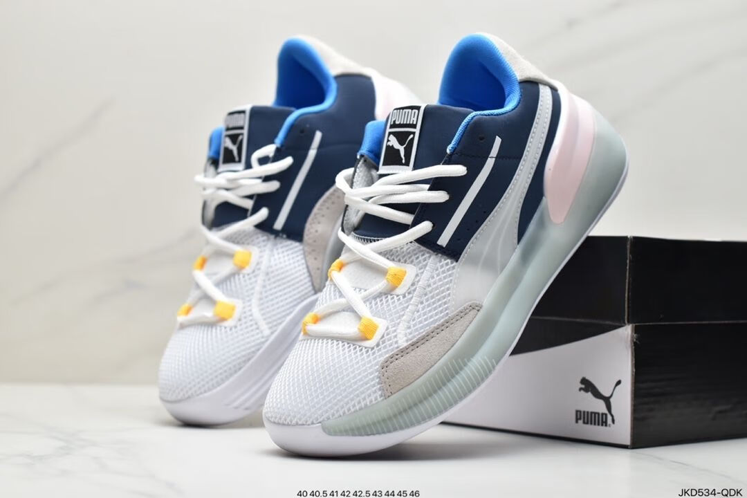 彪马(puma)库兹马 拼色皮面透气针织男鞋 低帮实战磨缓震篮球鞋 黑白