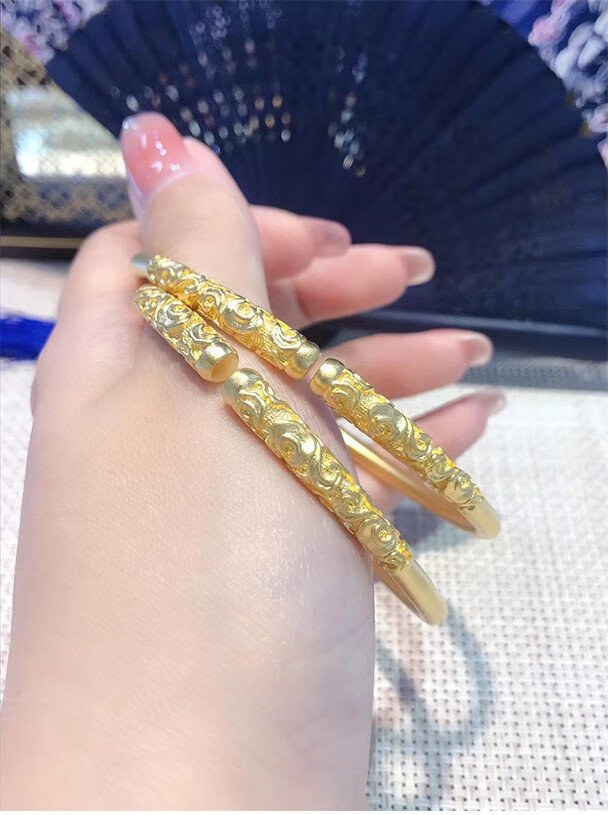 小腰金 如意金箍棒手镯实心情侣款一对9999足金新款古法金镯子男黄金