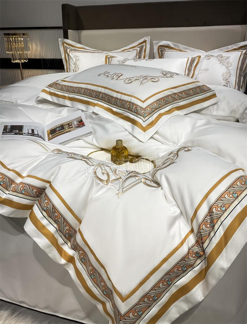 2022新款高端大气刺绣被套床单冰丝水晶家纺四件套丝滑裸睡凉感被单