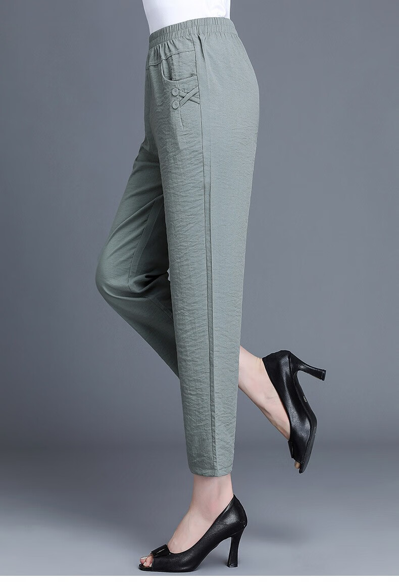 恒源祥休闲裤女2020新款妈妈夏装裤子高腰弹力裤宽松大码直筒长裤l034