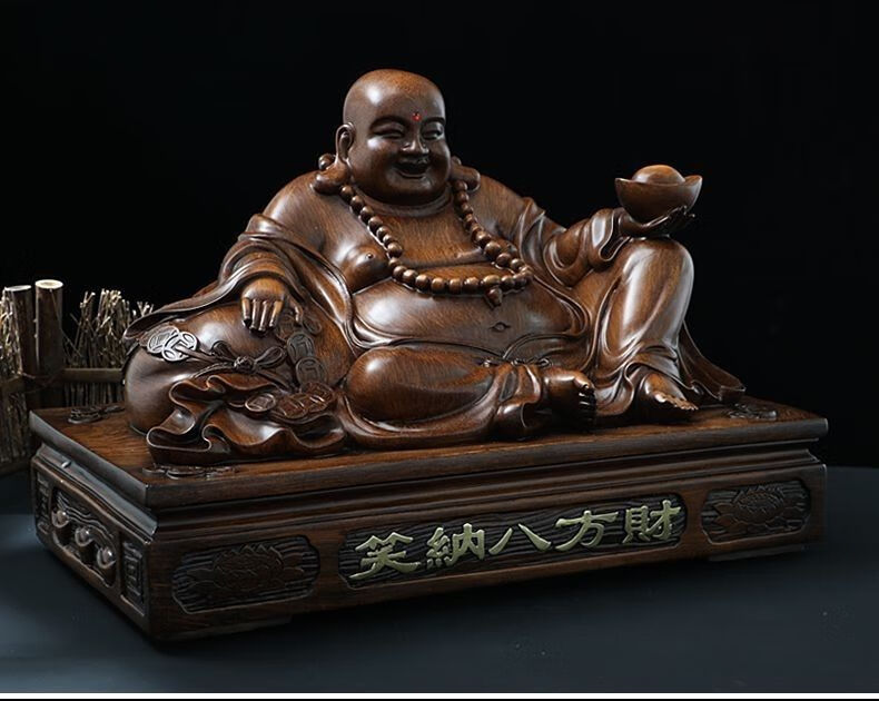 坐拥百财弥勒佛摆件元宝葫芦金佛工艺饰品 小号沙金色坐拥百财【图片