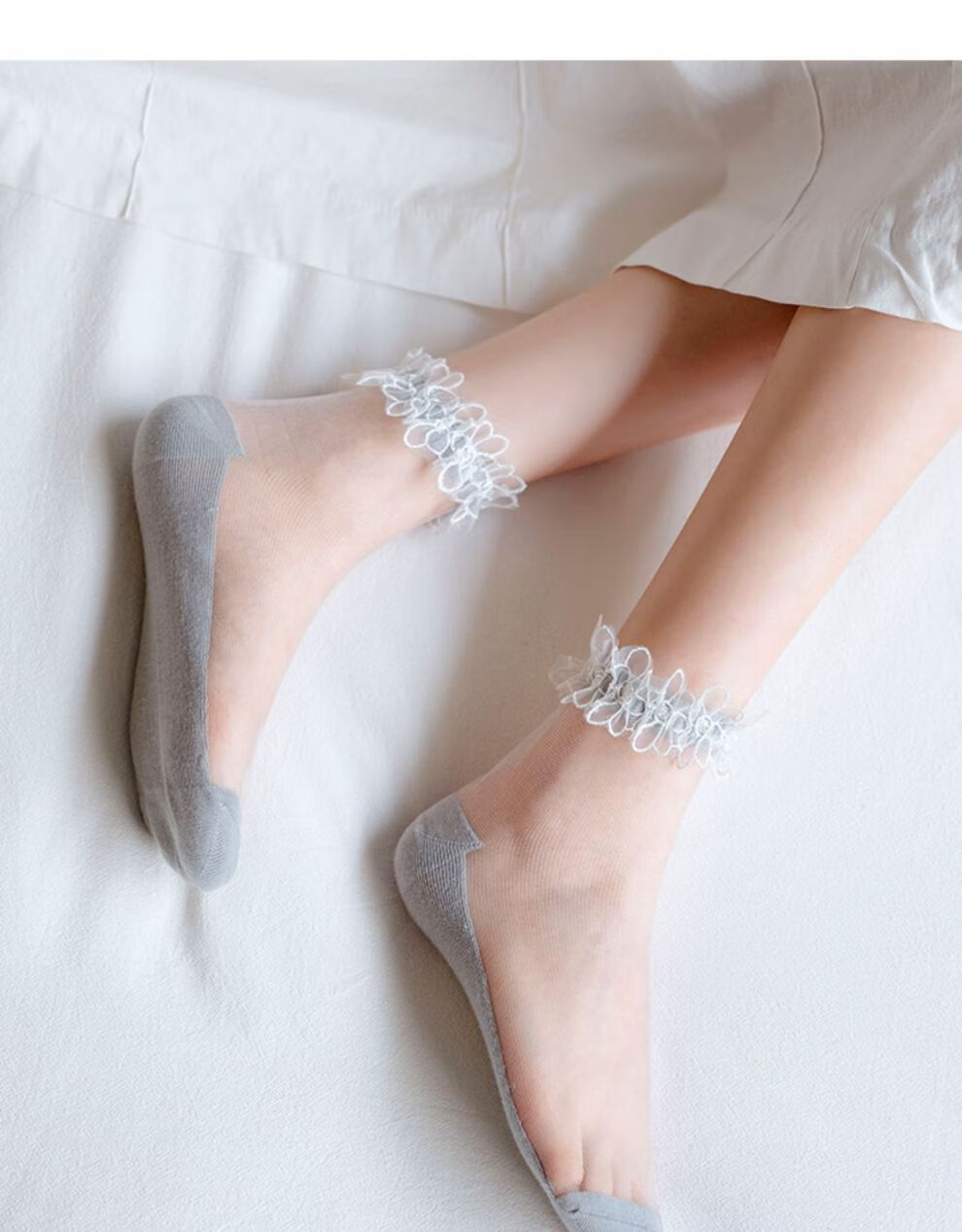 水晶袜冰丝薄款半截袜蕾丝袜子女可爱日系花边袜仙女网纱玻璃丝水晶袜