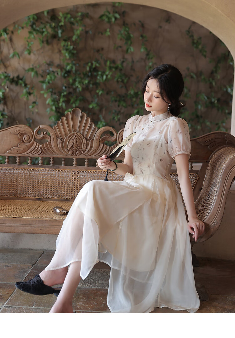 secretjune连衣裙女2022年夏季新款国风复古连衣裙古典气质修身裙子