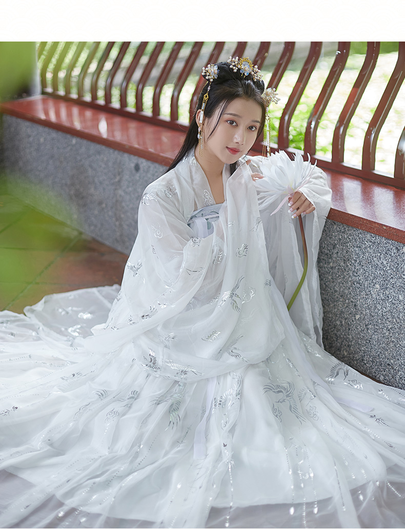 古装汉服女 中国风仙气飘逸古风大摆齐胸襦裙仙春秋套装 白色六米摆