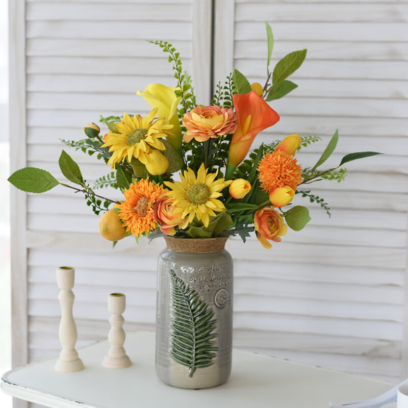 仿真花摆件假花花艺北欧轻奢花束套装客厅电视柜餐桌茶几桌面摆花柠檬