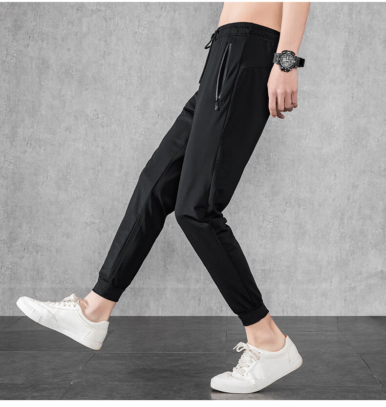 款冰丝裤子男士休闲裤透气宽松网眼男裤速干运动裤 黑色冰丝网眼 5xl