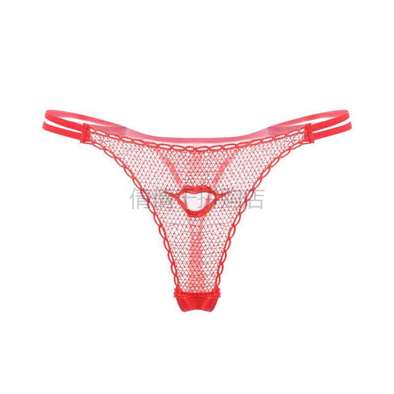 情趣蕾丝性感内裤女士透明开裆免脱诱惑低腰丁字裤美臀t裤女wqq 玫红
