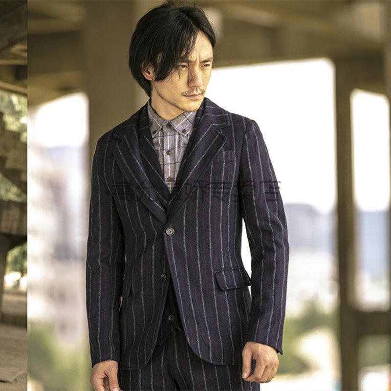 休闲西装套装男nickwooster美式休闲复古深灰条纹羊毛西装胖子西服