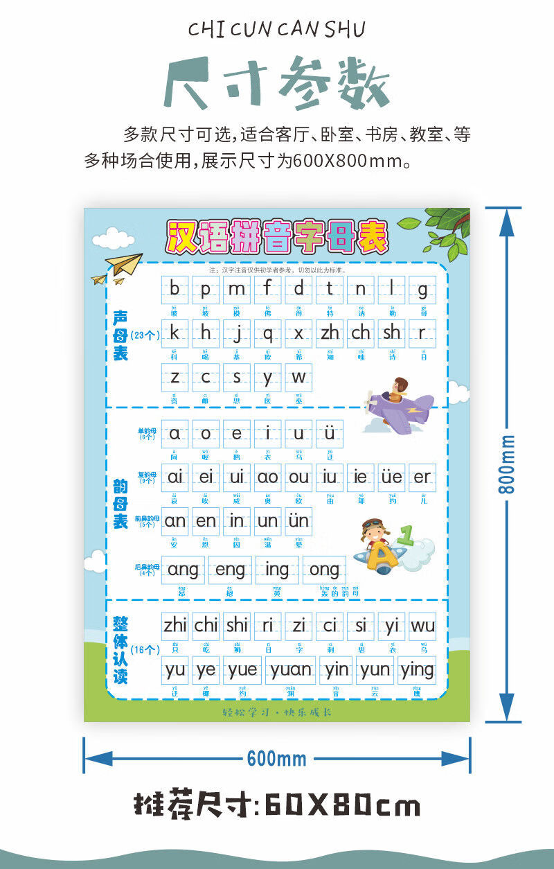 小学汉语拼音字母表墙贴aoe全套声母韵母整体认读音节一年级儿童