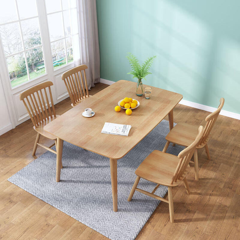 餐桌椅组合吃饭桌子家用餐厅现代简约餐桌长方形小户型单桌原木色12米