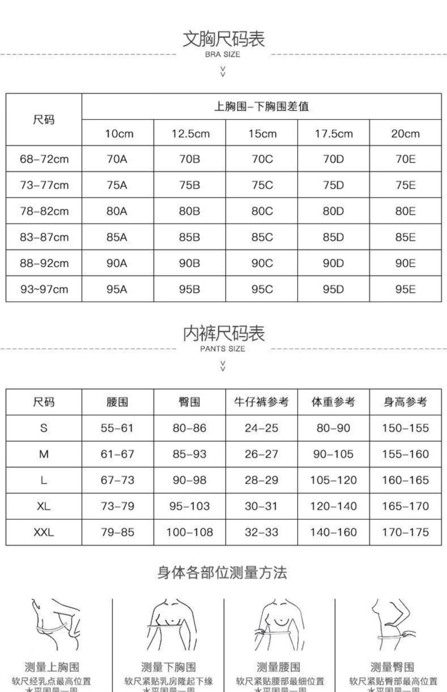 中国文胸尺码对照表图片