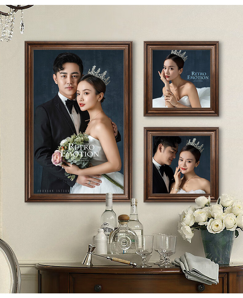 定制婚纱照相框照片放大床头结婚照挂墙卧室美式复古客厅组合套装可