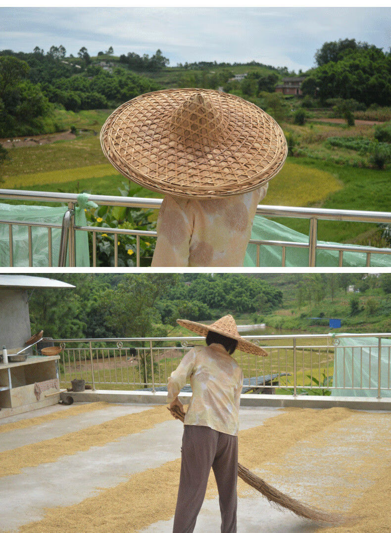 斗笠帽子竹编遮阳帽防雨防晒草帽装饰通用舞蹈演出道具红军帽尖顶45cm