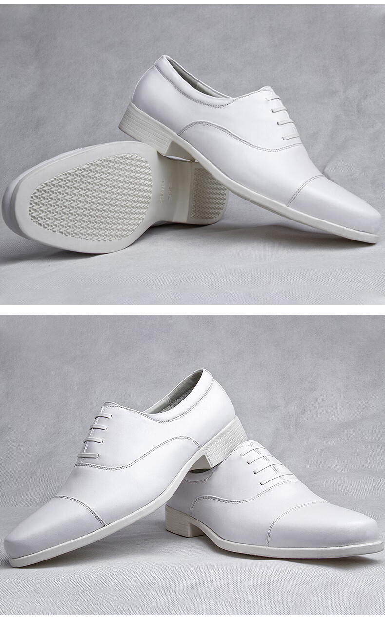 三接头皮鞋男三接头白皮鞋男海军三尖头夏季休闲透气白皮鞋礼服演出男