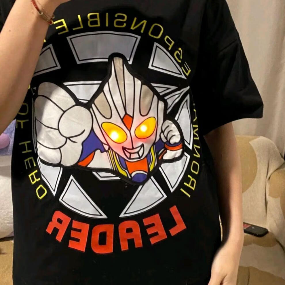 光奥特曼t恤会亮光衣服成人迪迦大人奥特曼光t恤白色s