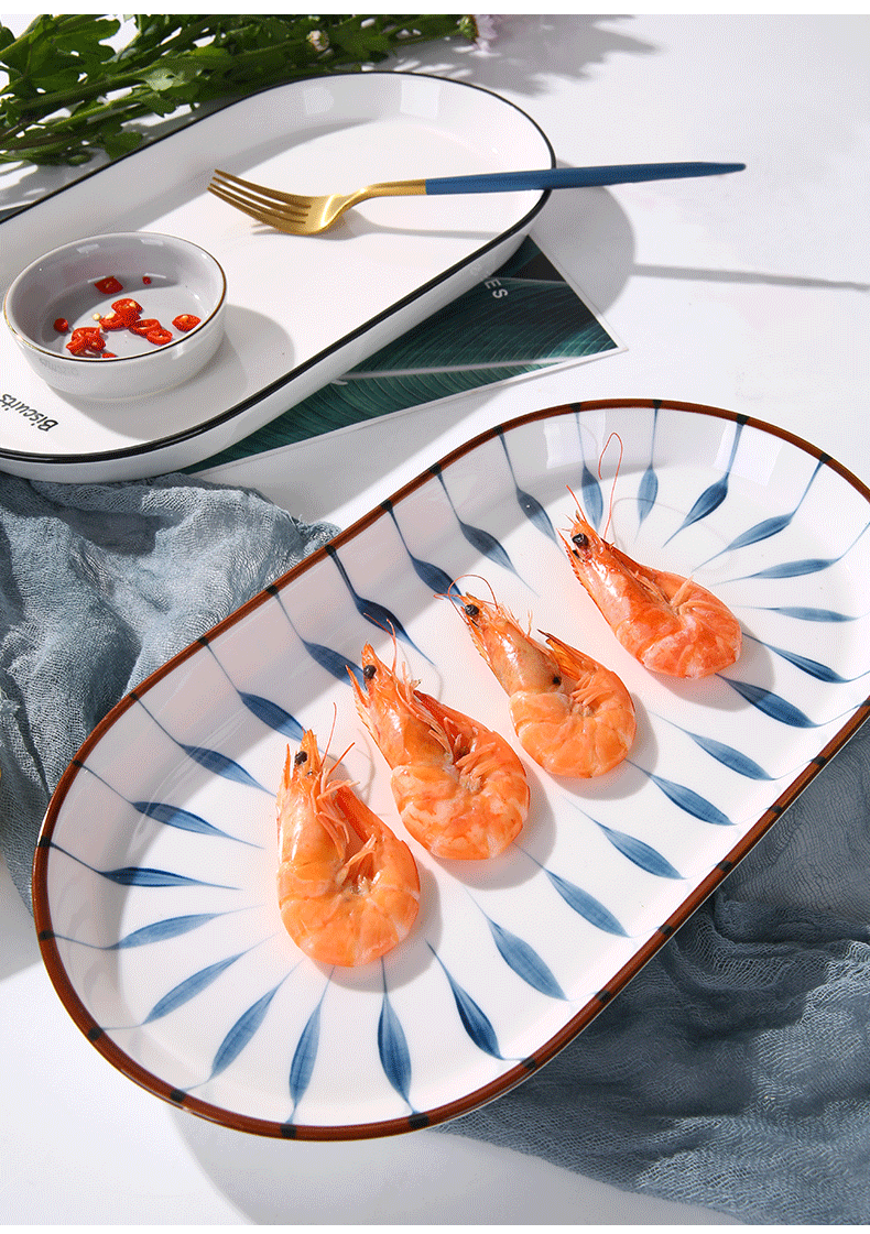 配菜盘日式鱼盘家用新款双耳烤盘大号蒸鱼盘陶瓷风创意鱼盘子 14寸