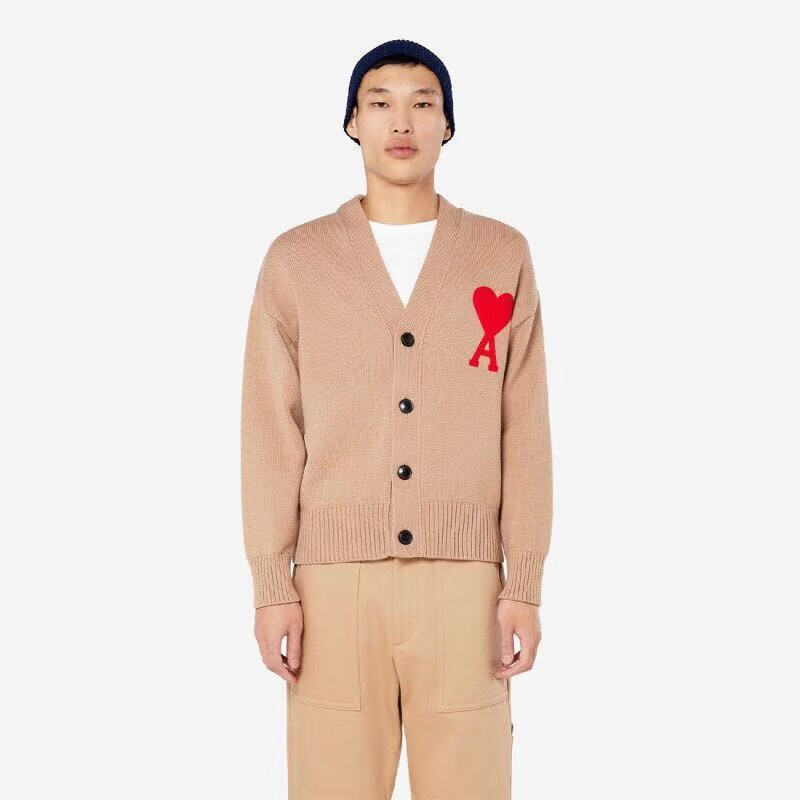 商场同款ami大爱心毛衣外套冬季马卡龙开衫羊毛衫情侣 黑色【提花】