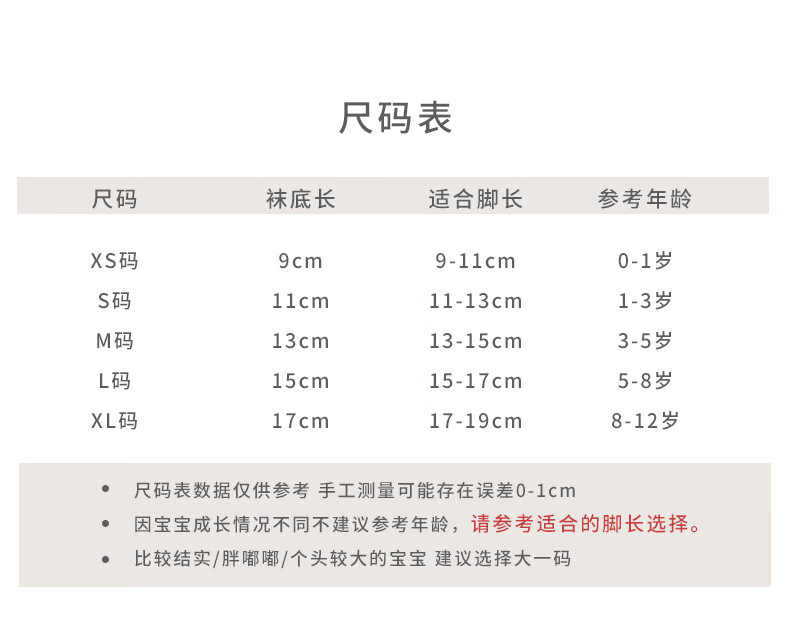 小孩袜子尺码对照表图片