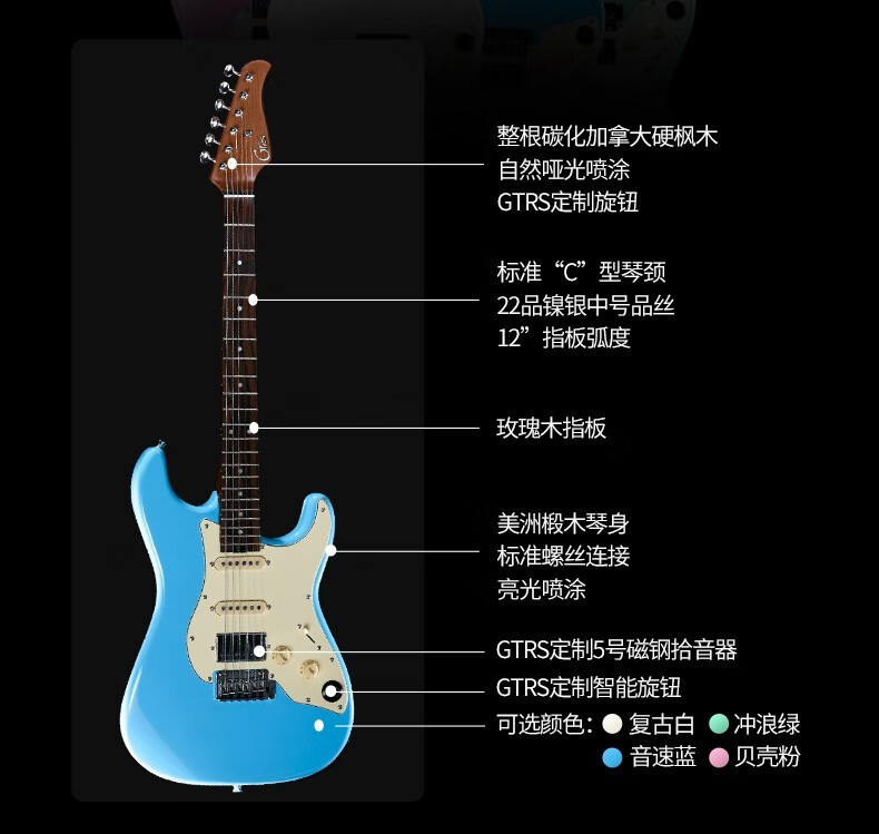 mooer吉他魔耳gtrs智能電吉他可連藍牙內陸自帶效果器p800薄荷綠