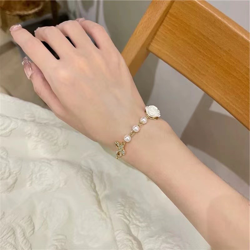 韩国网红山茶花珍珠手链女ins小众设计手环森系甜美气质百搭手饰insck