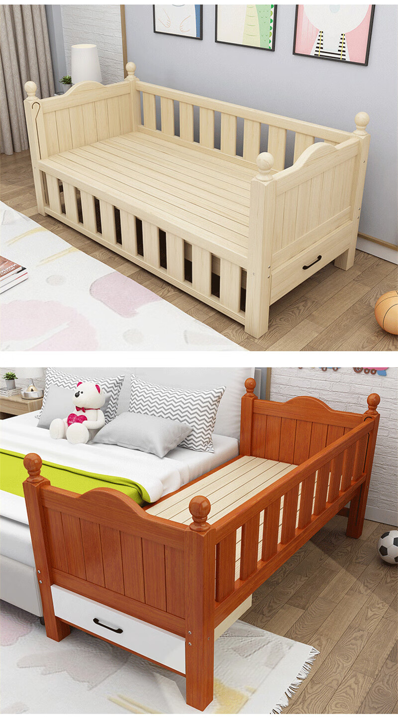 儿童床带护栏男孩单人床女孩公主加宽小床婴儿床拼接大床实木边床 150