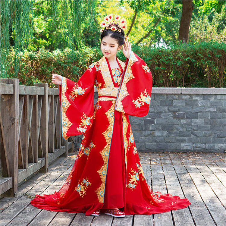 儿童皇后古装女童拖尾贵妃公主宫廷服装古代衣服仙女走秀演出汉服