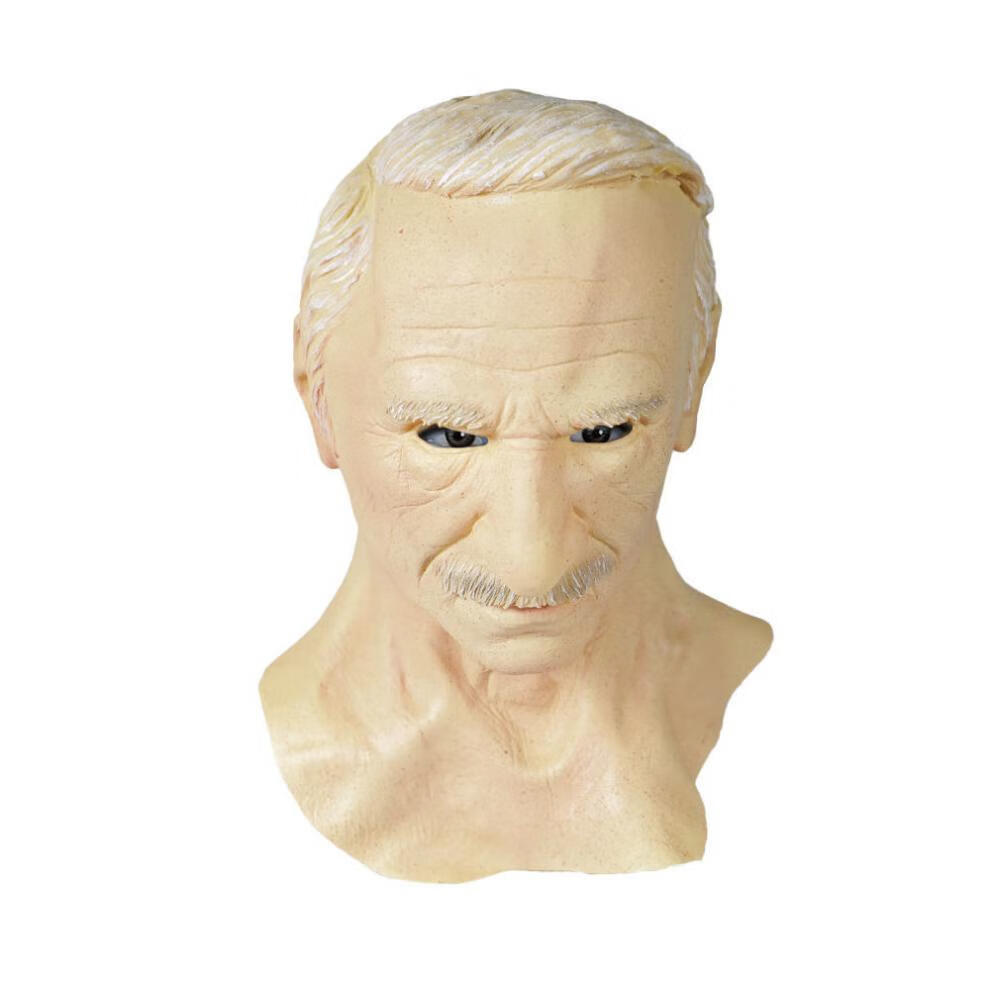 面具全脸人脸硅胶真人面具怖吓人老人肉皮白发老太太老头硅胶头套