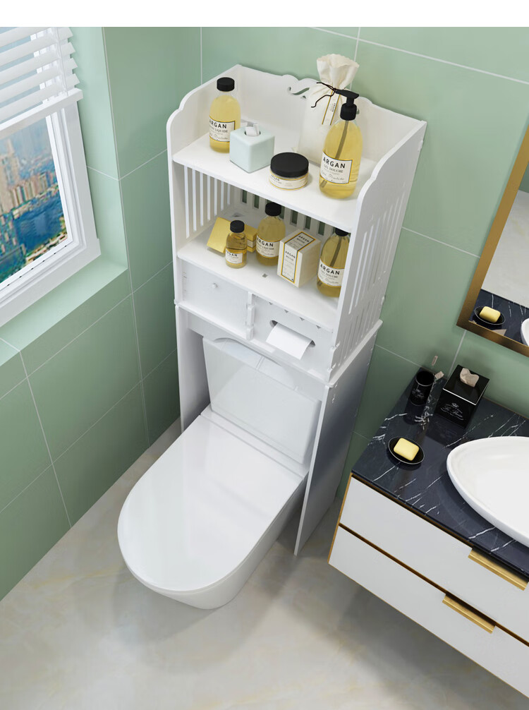 免打孔浴室厕所马桶后置物架落地式卫生间坐便器上方储物收纳柜子 zw