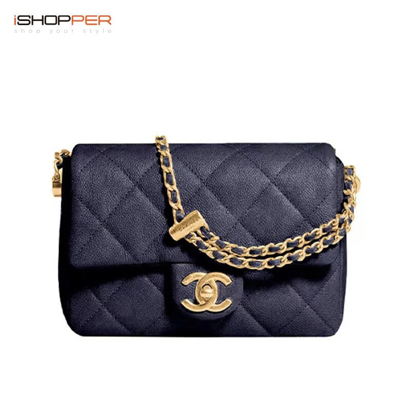 chanel香奈儿女包cf系列头风衣扣方胖子小牛皮金扣可调节肩带斜挎包 b