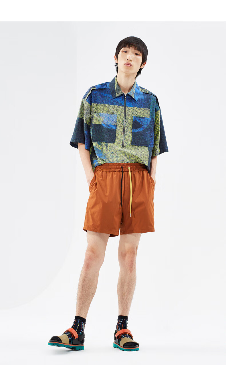 速写男装2020夏季折扣新品衬衫休闲短袖潮印花套头设计感时尚潮流 347