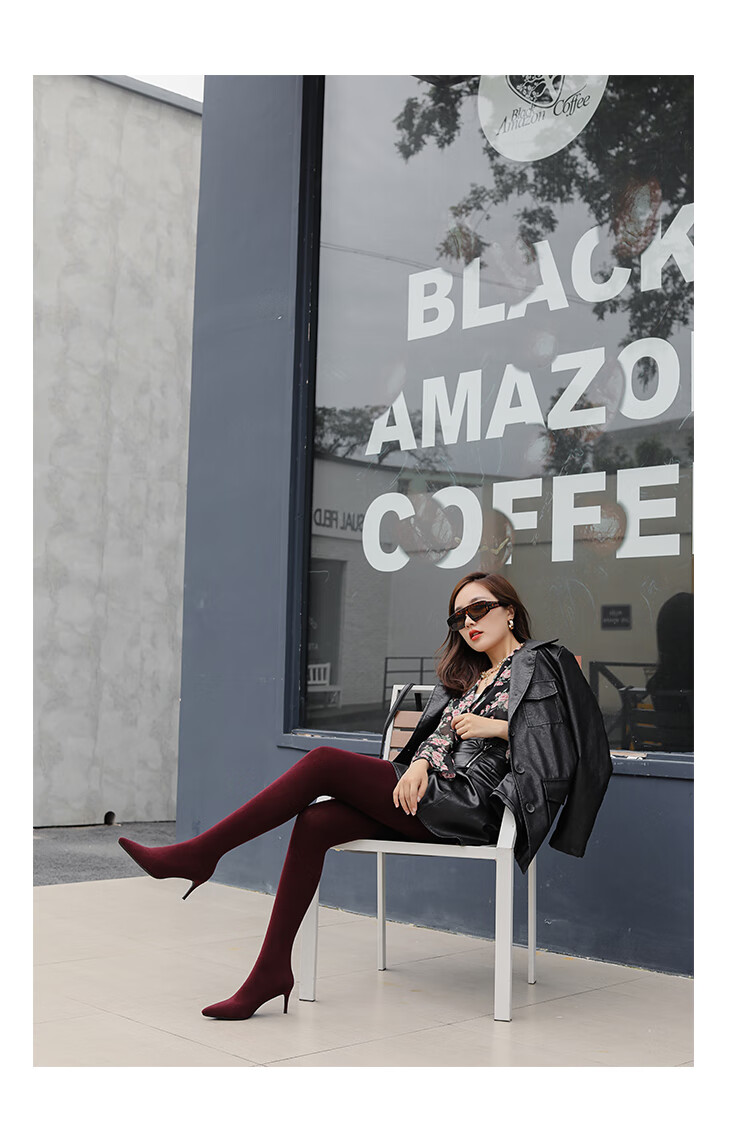 针织弹力高筒靴子丝袜女过膝显瘦长靴连裤细跟高根高跟性感袜子鞋