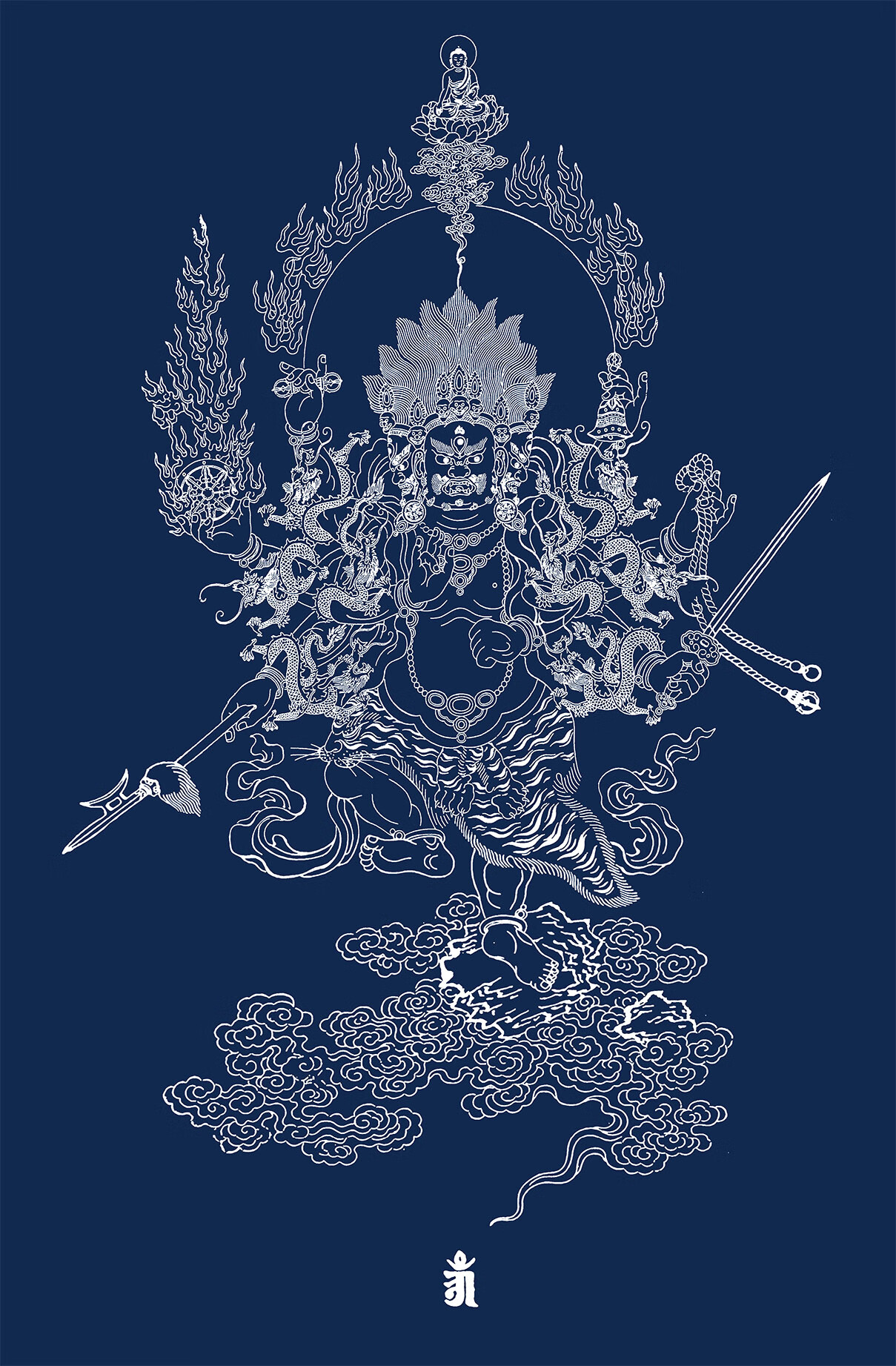 米向6015 秽迹金刚描金唐卡 白描线画稿 涂色 佛像白描 diy手绘