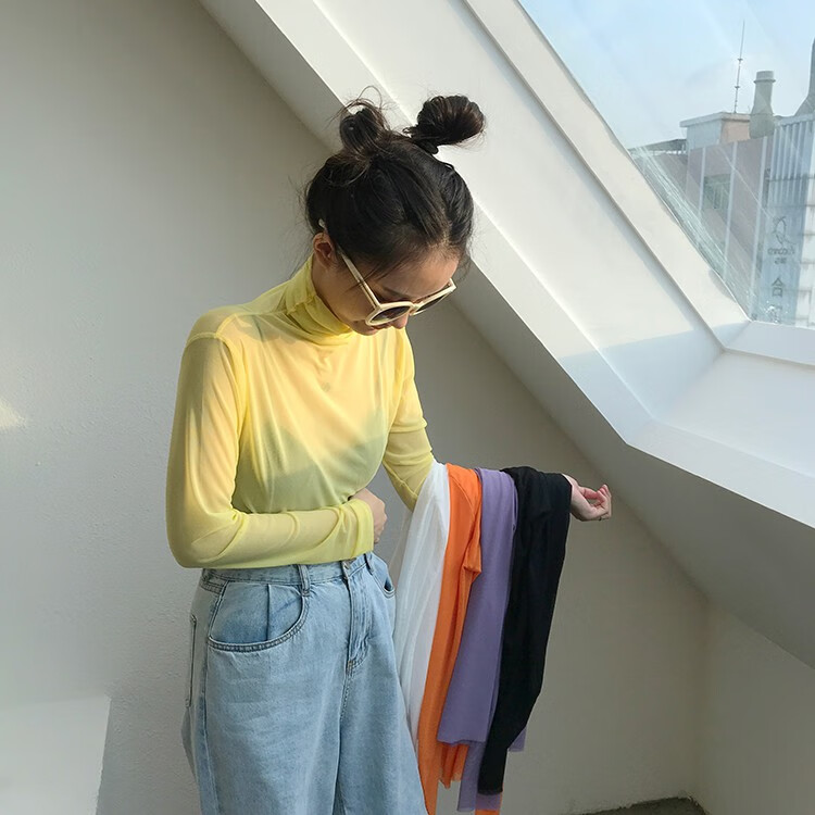 莎衣沙衣网纱打底衫女纱衣夏季薄款透视内搭长袖t恤ins春秋泫雅风纱纱