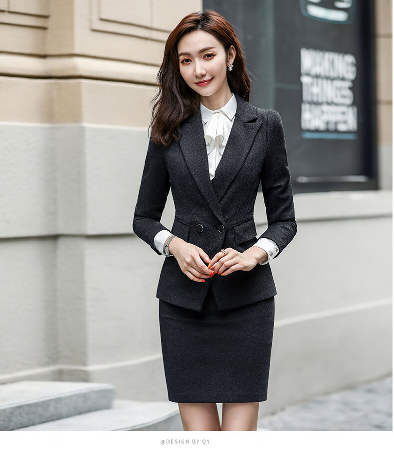 jme新款职业装西装套装女工作服春秋时尚加厚西服正装女面试气质工装