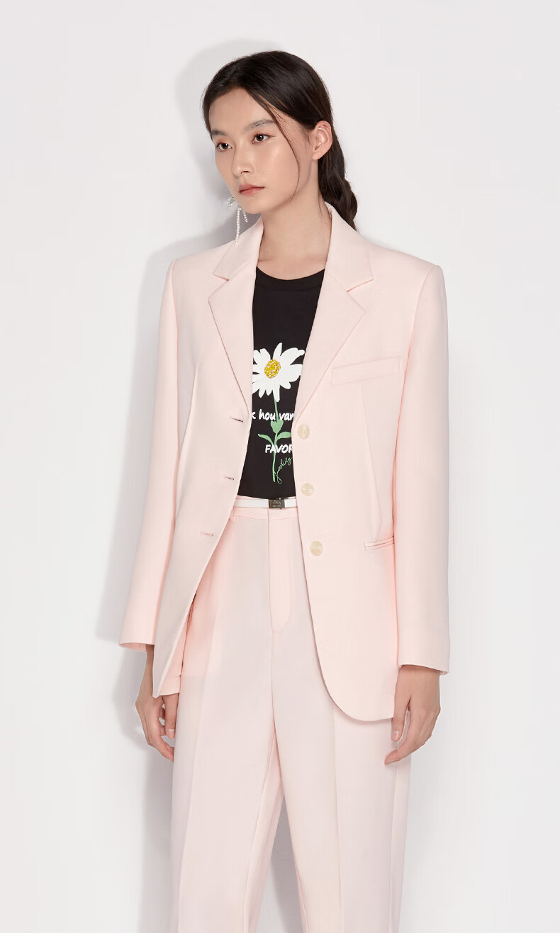 ochirly欧时力2022新款春装字母刺绣中长款西装外套女 粉橙452 xs