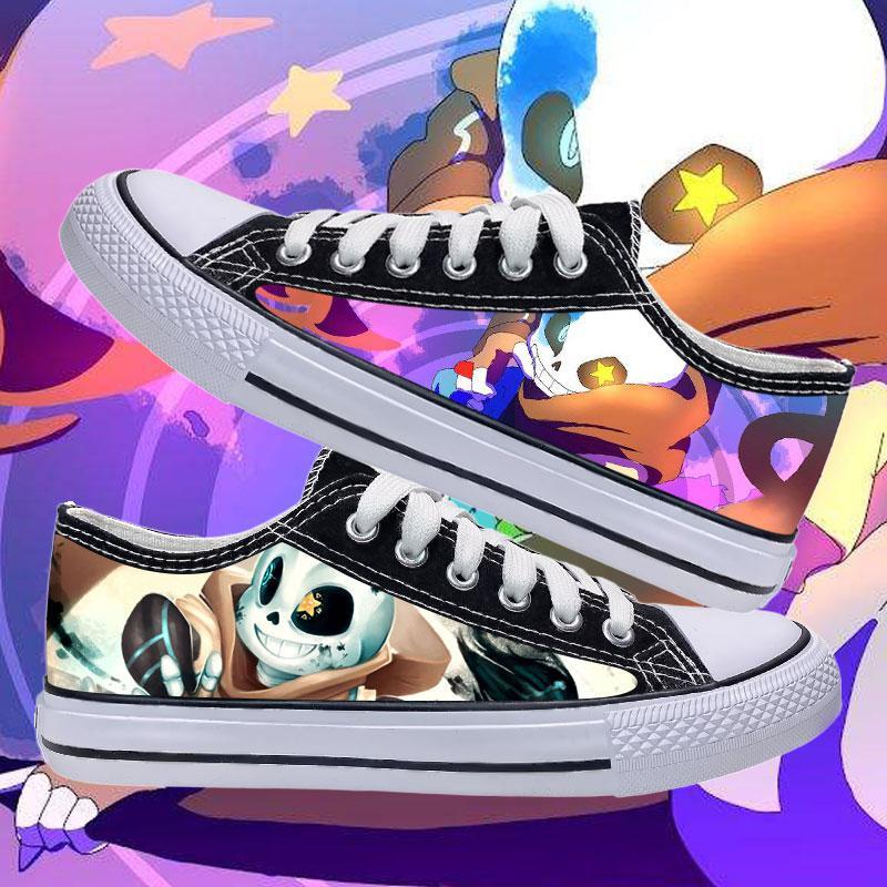 传说之下sans图案男孩鞋子春秋低帮帆布鞋周边涂鸦潮流中学生板鞋 低.