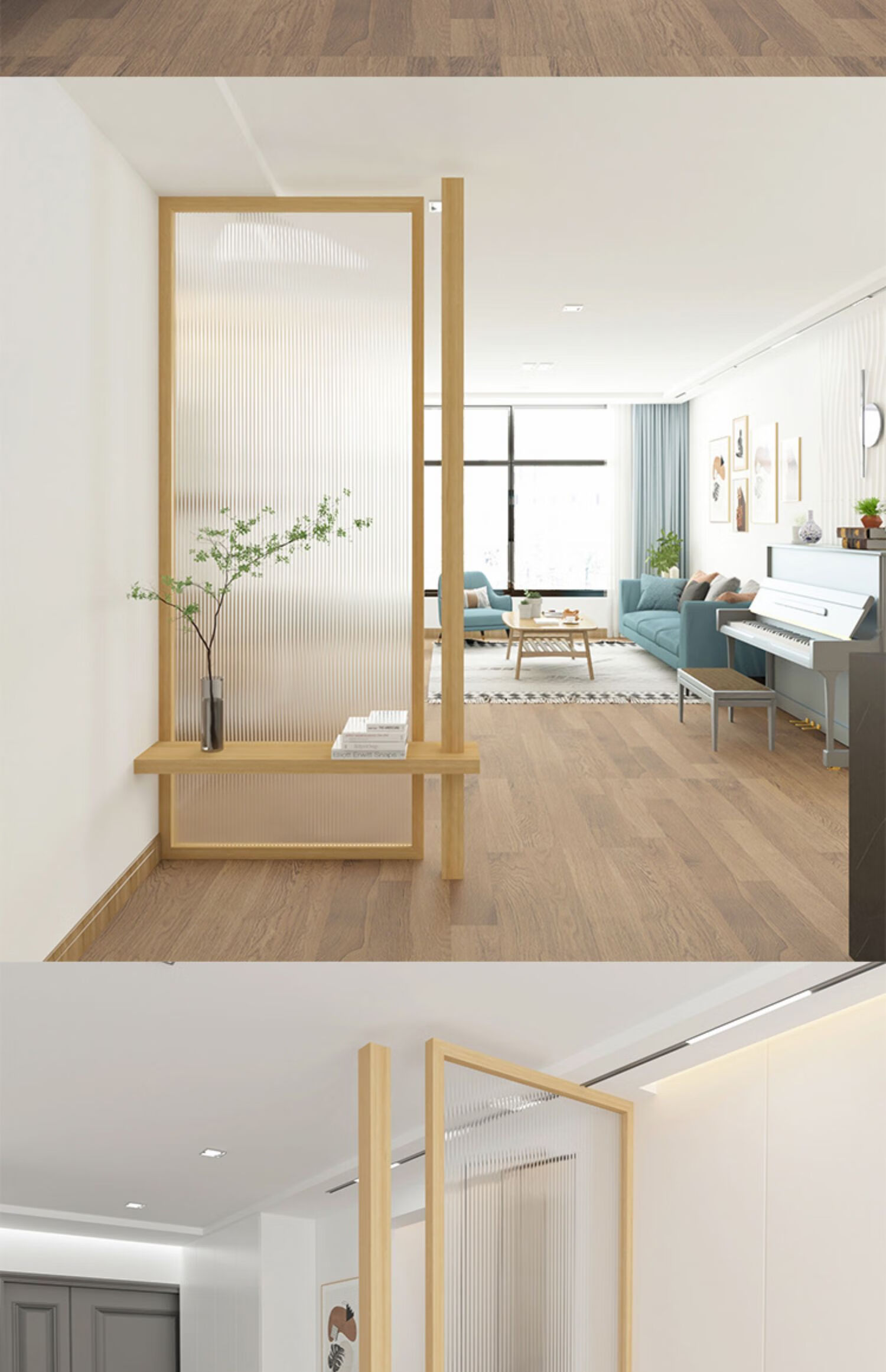 侠友 日式实木超白长虹玻璃屏风隔断客厅原木北欧入户玄关现代简约