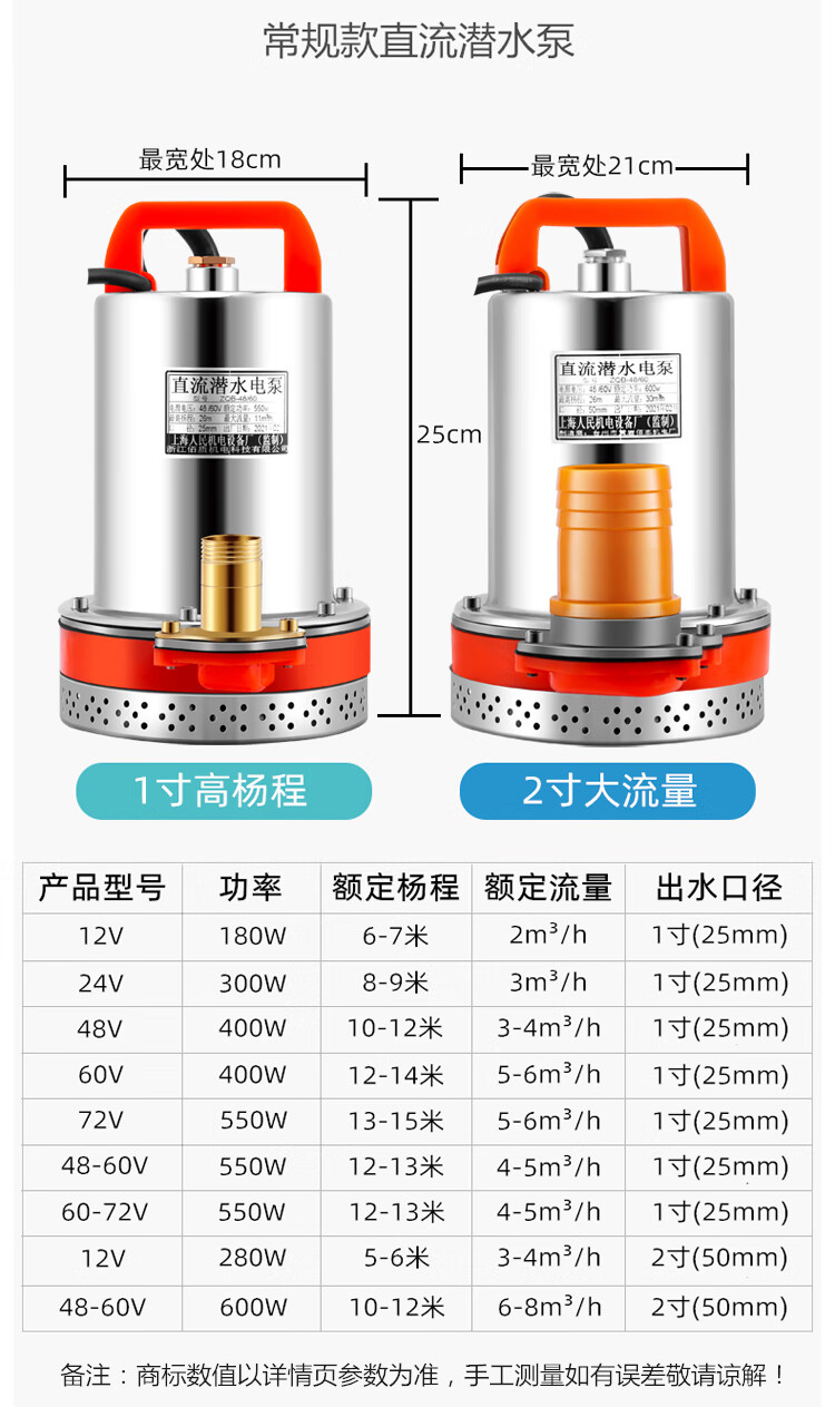 直流潜水泵48v60v72伏家用电动车水泵12v24v瓶小型农田灌溉抽水机大
