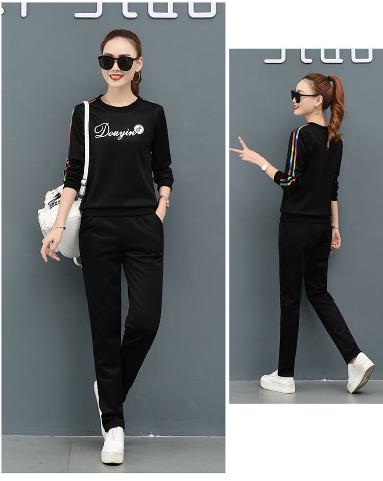 (京东爆款)新春季运动服套装女加绒加厚学生女士跑步时尚休闲长袖卫衣