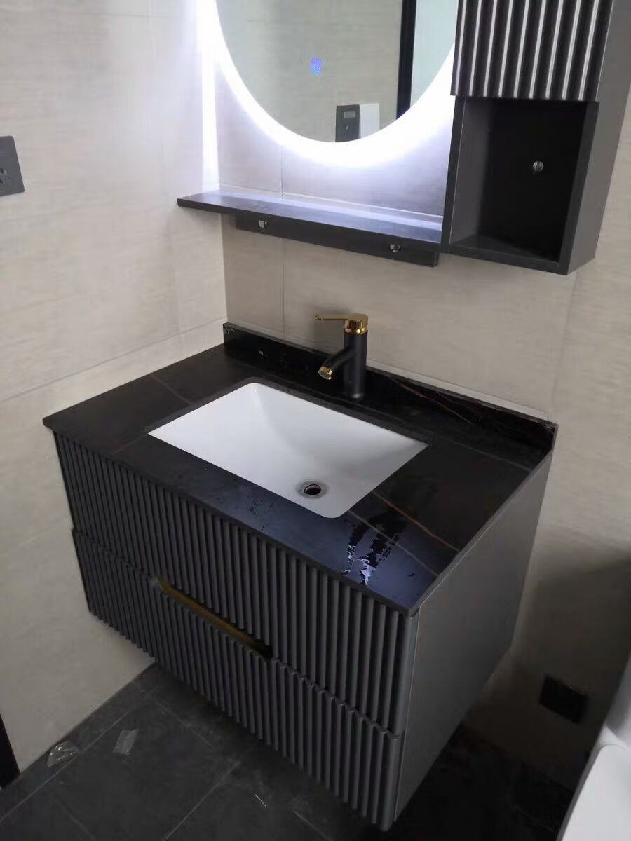 家居同款岩板定制台下盆切角大理石一体洗手盆浴室柜组合卫生间方形